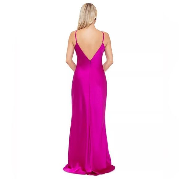 XSCAPE NWT SATIN ROSETTE DRESS IN MAGENTA SIZE 6 MSRP $285 - Picture 4 of 7